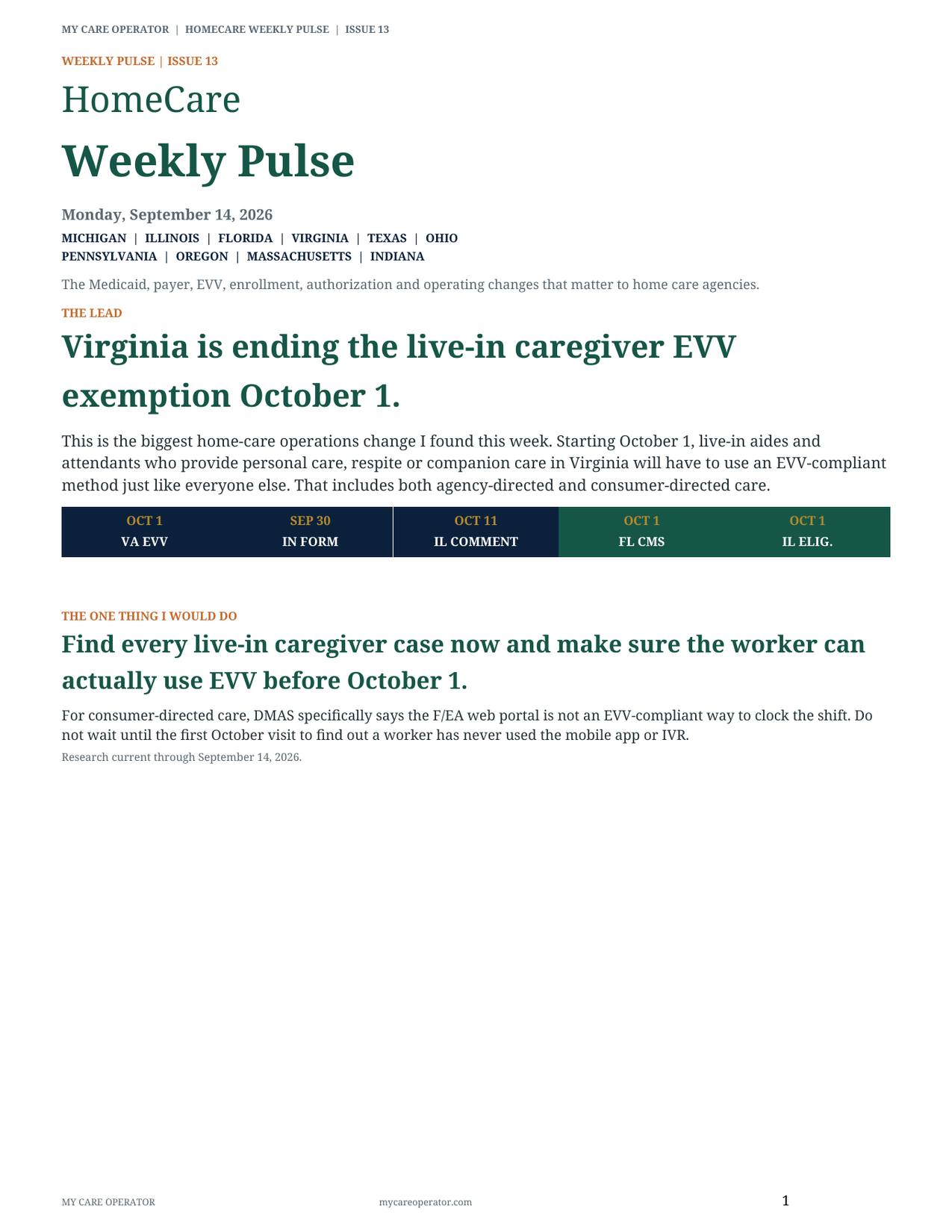 Cover of HomeCare Weekly Pulse Issue 13